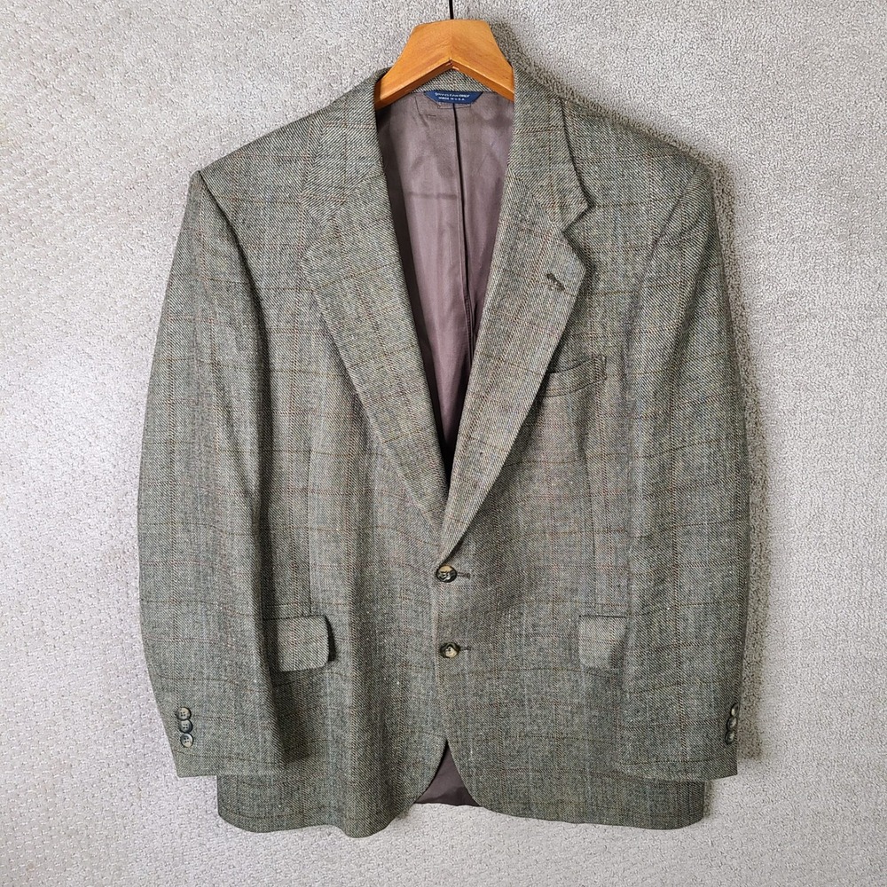 Kuppenheimer Jacket Mens 44L Brown Plaid Blazer Tweed Two Button Wool Coat